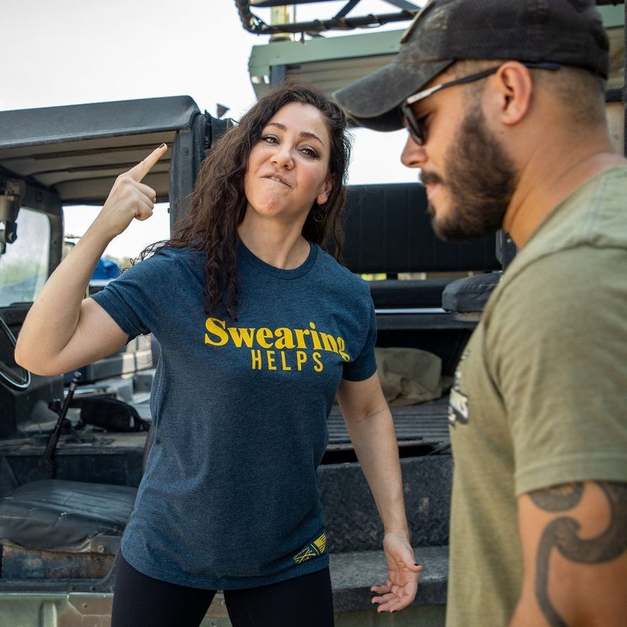 Grunt Style Women's Swearing Helps Boyfriend Fit T-Shirt - Midnight Navy T-Shirt