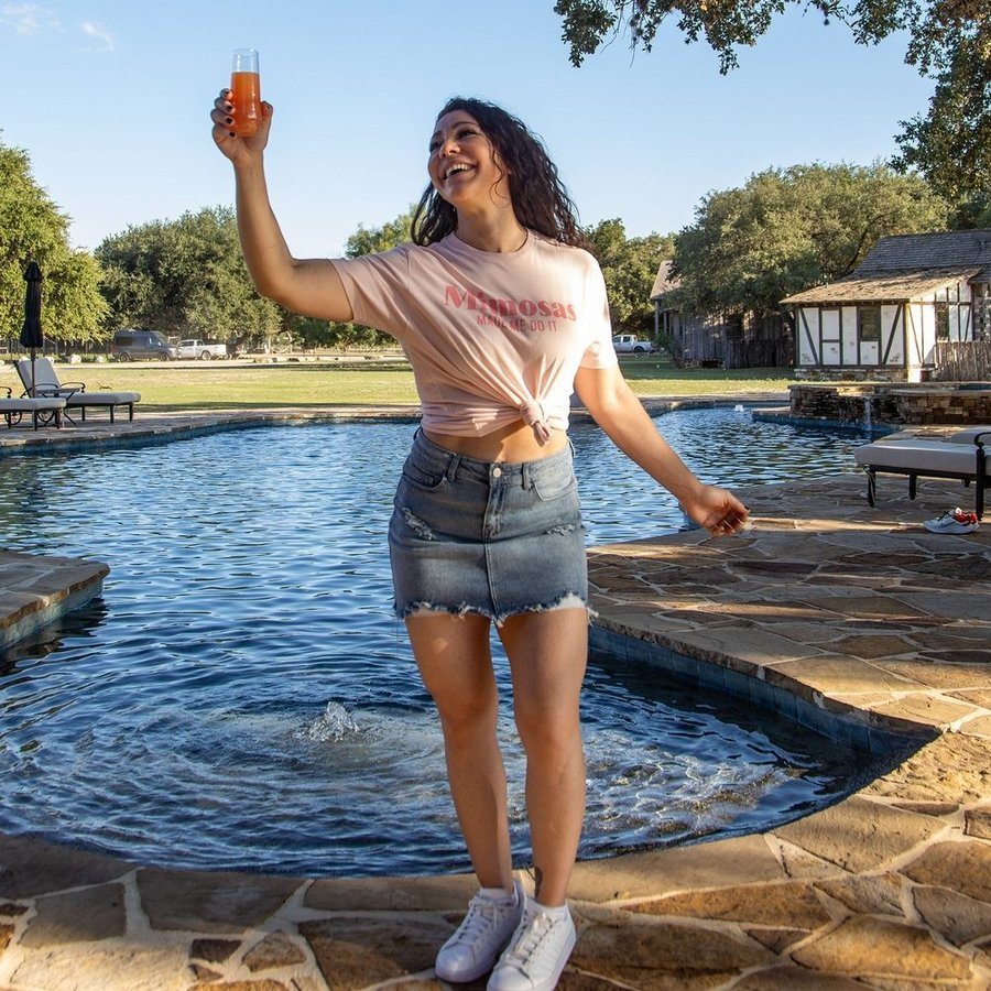 Grunt Style Women's Mimosas Made Me Do It Boyfriend Fit T-Shirt - Light Pink T-Shirt