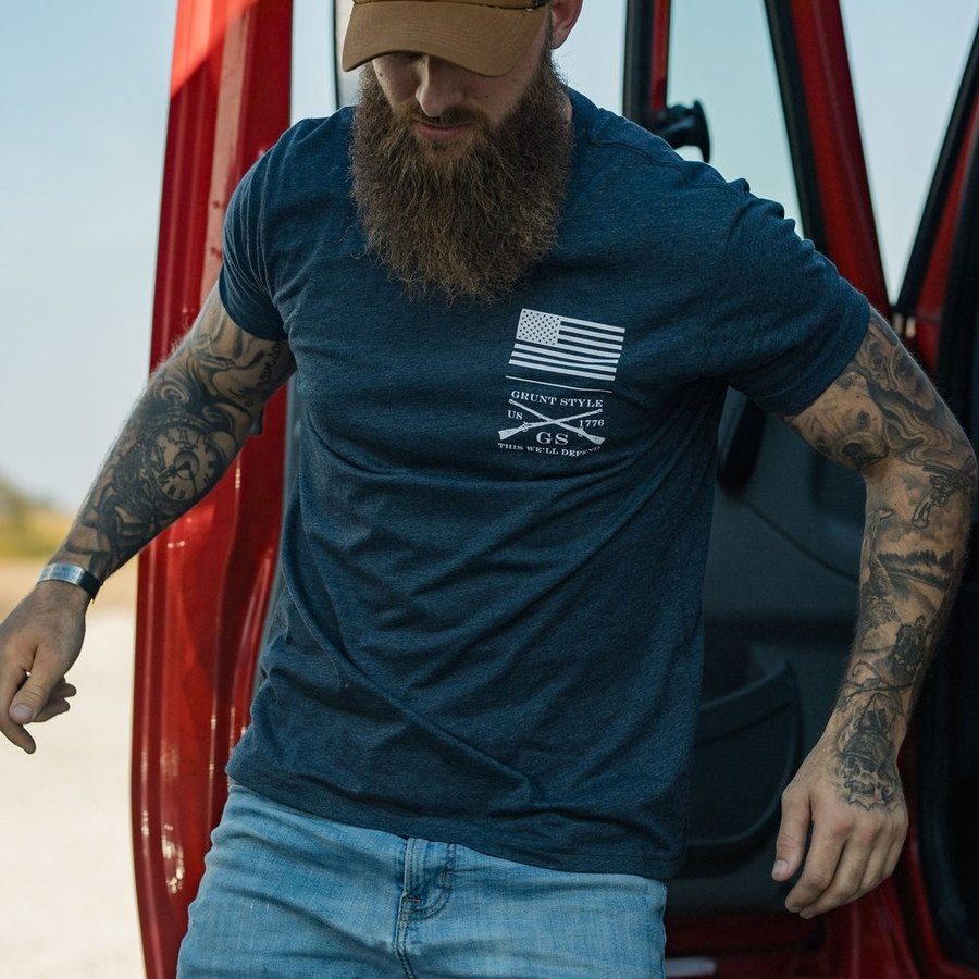 Grunt Style Red Blood Blue Collar® T-Shirt - Midnight Navy T-Shirt