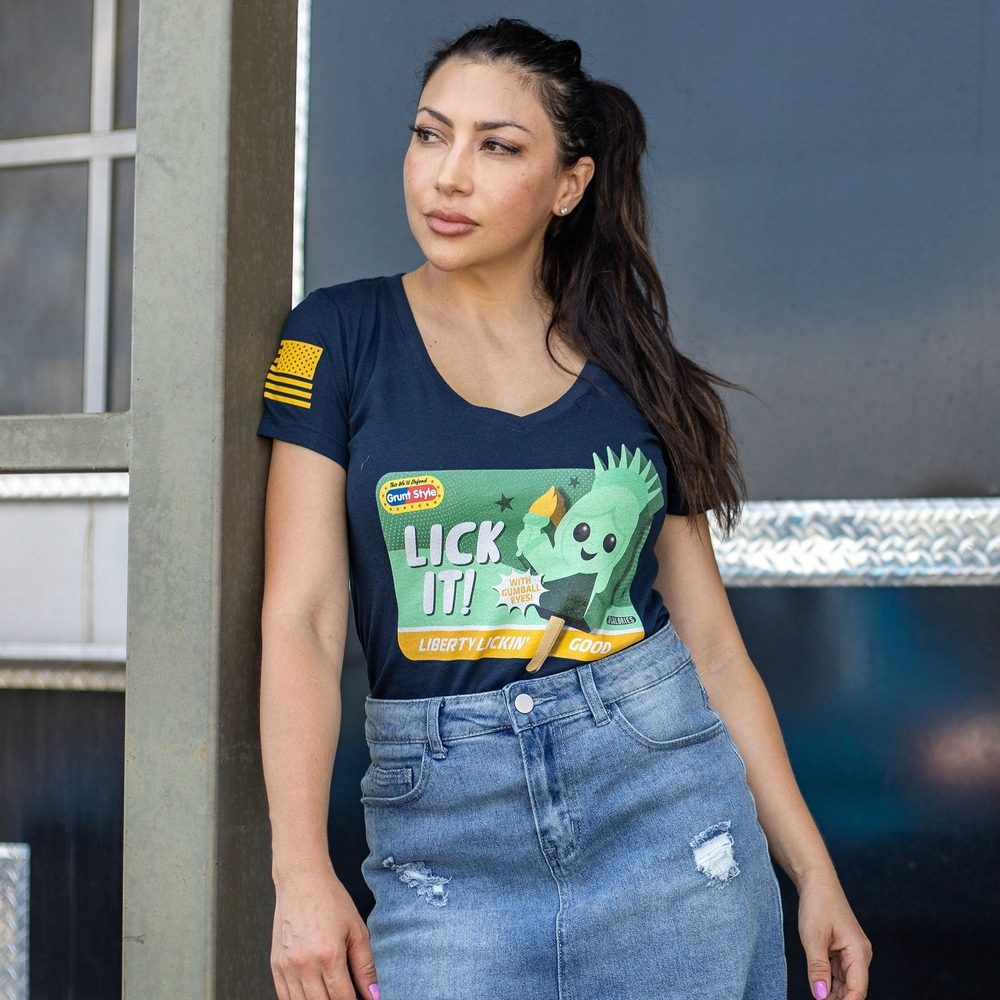 Grunt Style Women's Lick It V-Neck T-Shirt - Midnight Navy T-Shirt