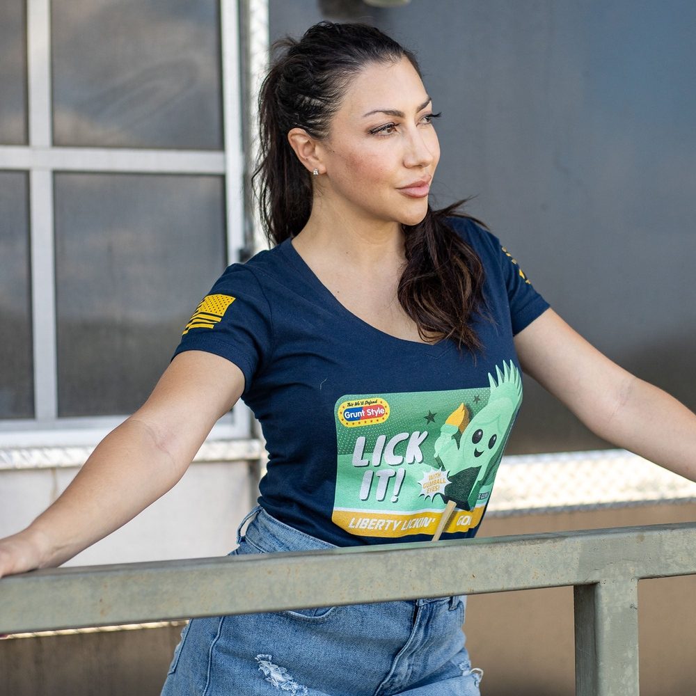 Grunt Style Women's Lick It V-Neck T-Shirt - Midnight Navy T-Shirt
