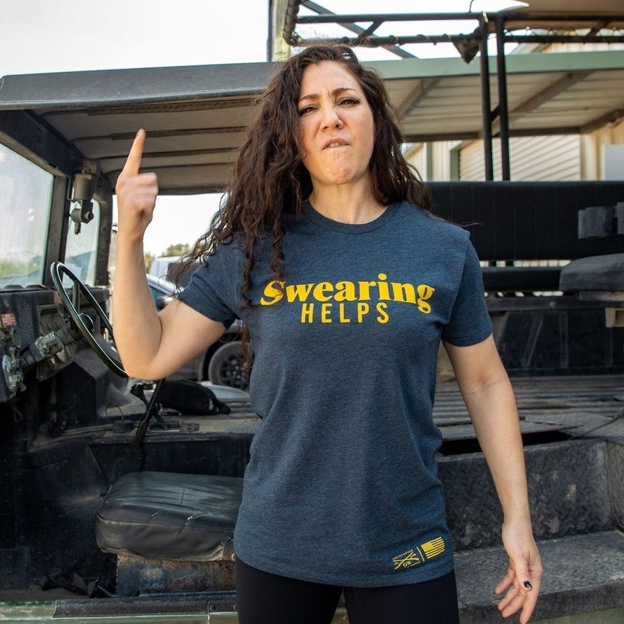 Grunt Style Women's Swearing Helps Boyfriend Fit T-Shirt - Midnight Navy T-Shirt