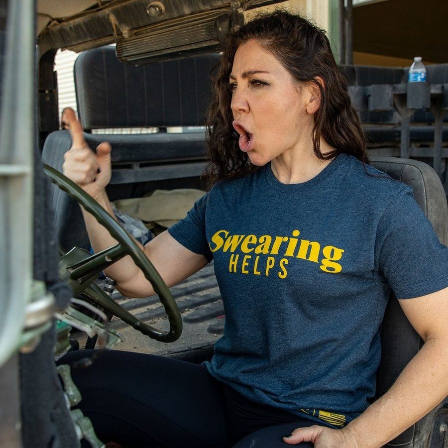 Grunt Style Women's Swearing Helps Boyfriend Fit T-Shirt - Midnight Navy T-Shirt