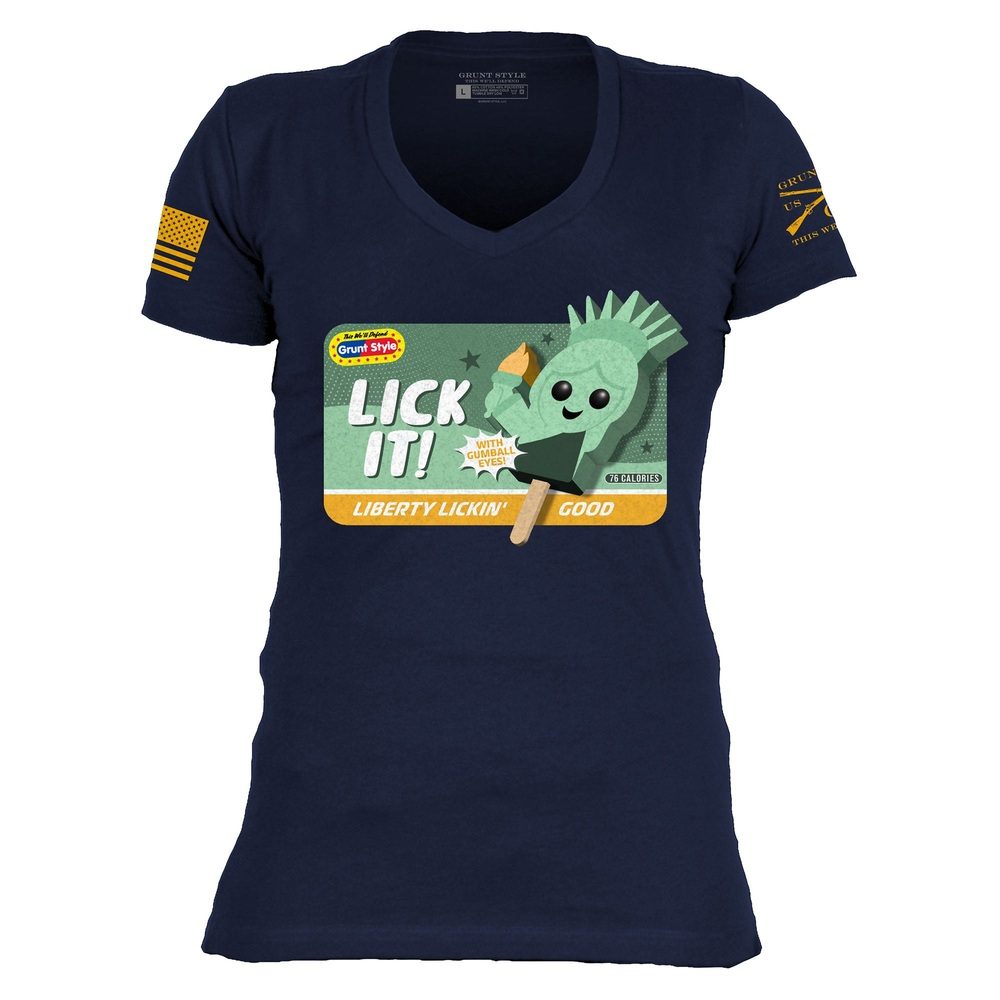 Grunt Style Women's Lick It V-Neck T-Shirt - Midnight Navy T-Shirt